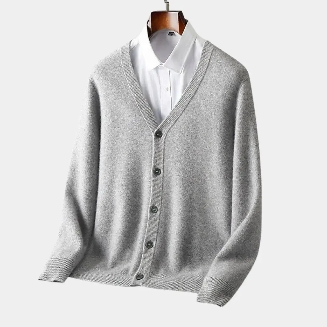 100% Merino Wool V Neck Knitwear Cardigan Sweater - Cross & Crown