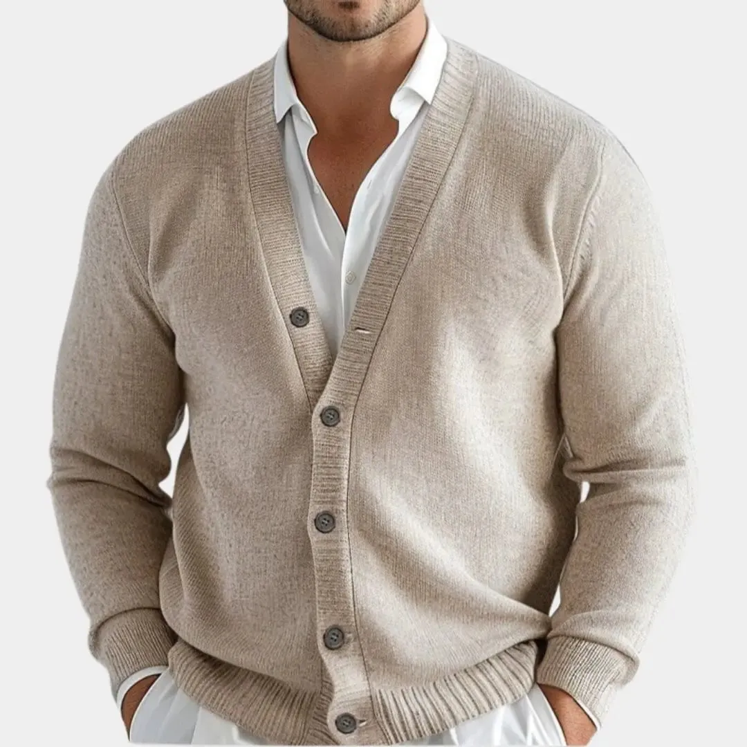 100% Merino Wool V Neck Knitwear Cardigan Sweater - Cross & Crown