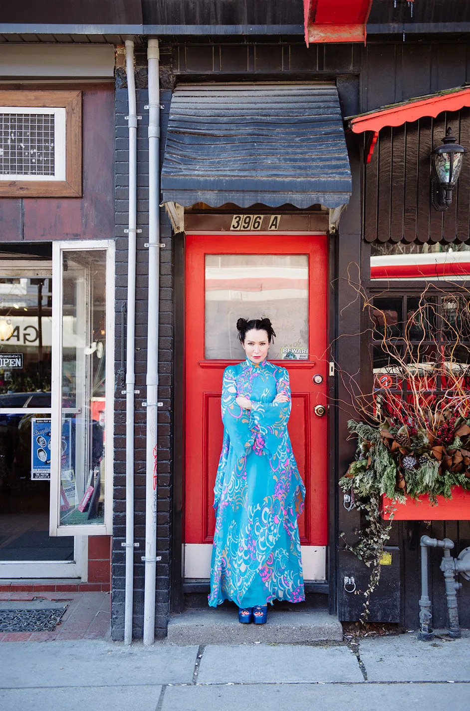 1970s Hanae Mori Flowing Turquoise Silk Chiffon Caftan Dress