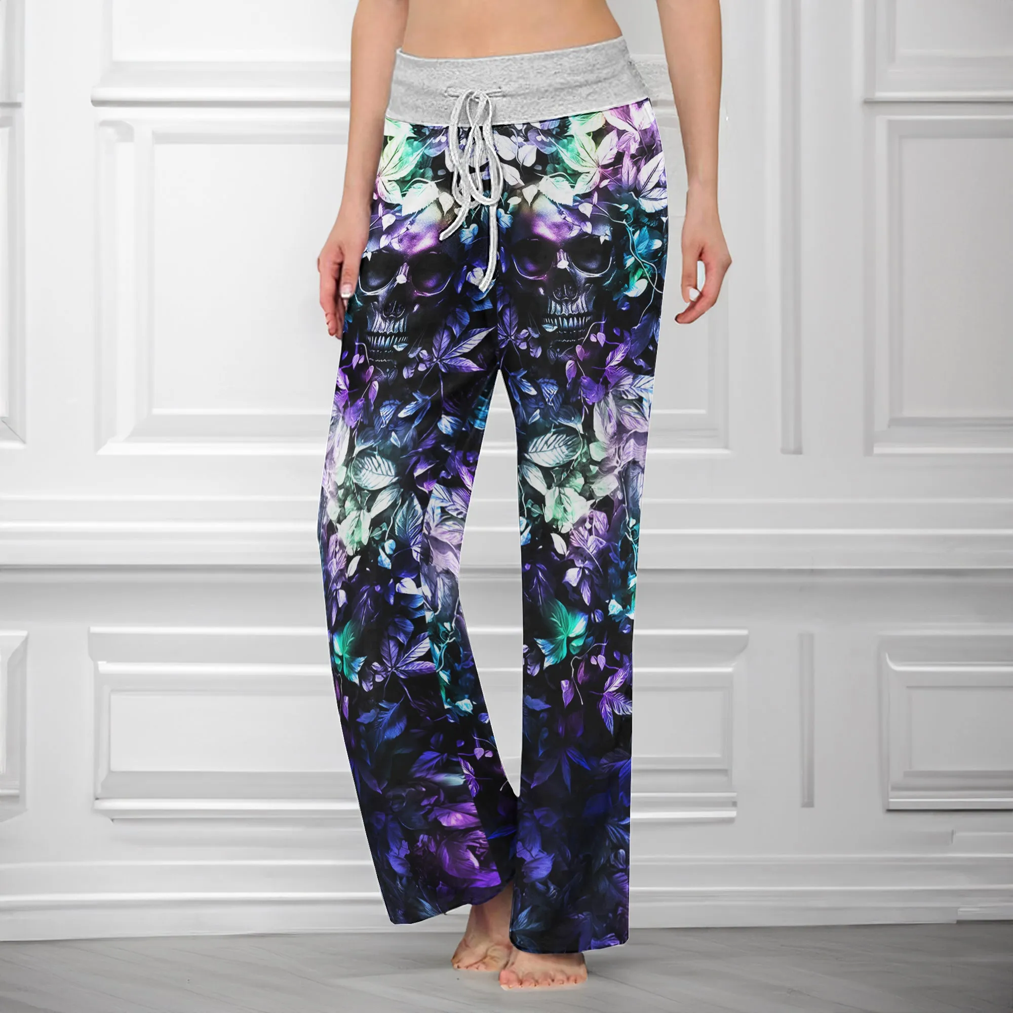 Abstract Skull Leaf Women's High-waisted Wide Leg Pants