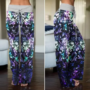 Abstract Skull Leaf Women's High-waisted Wide Leg Pants