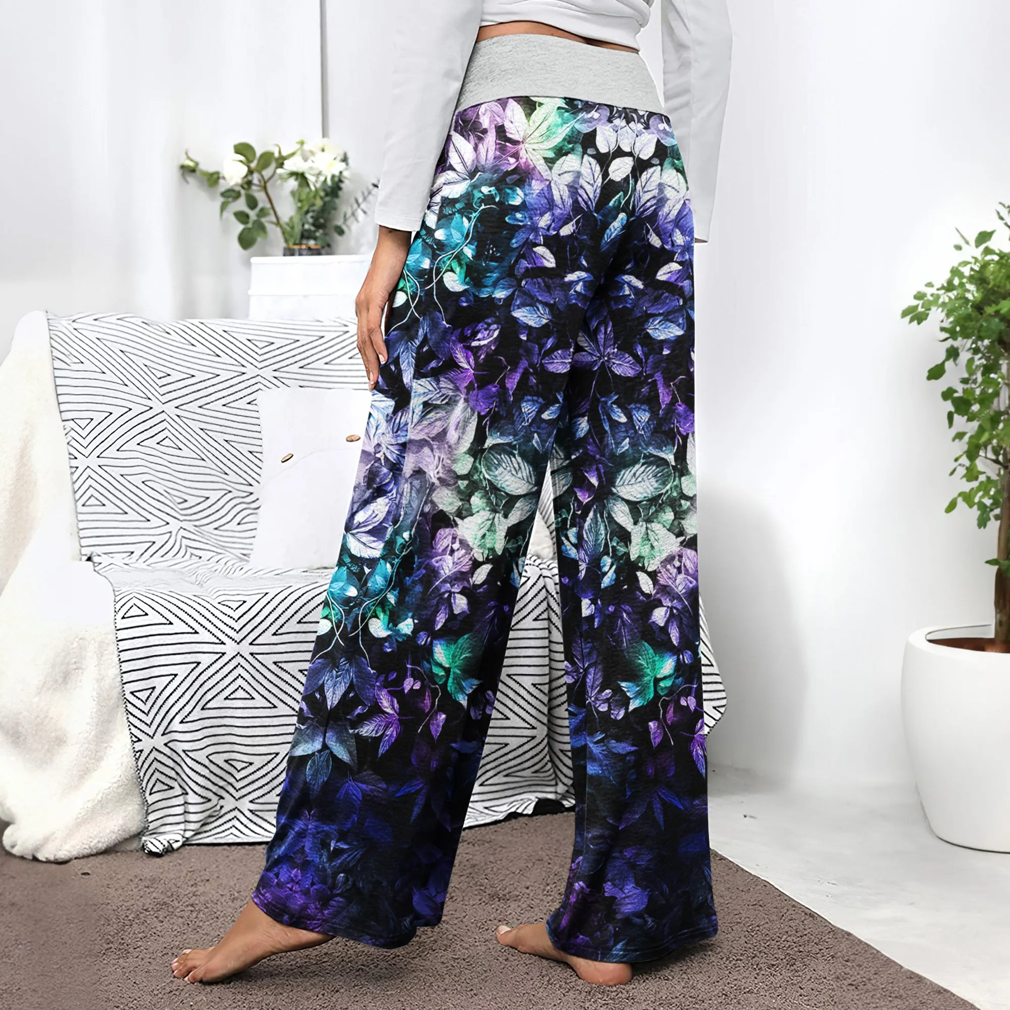 Abstract Skull Leaf Women's High-waisted Wide Leg Pants