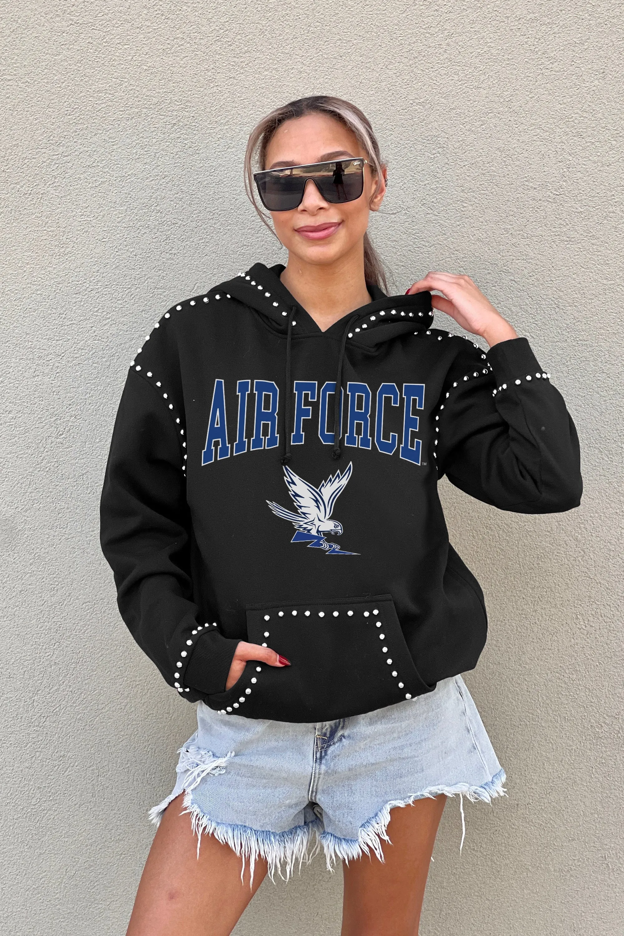 AIR FORCE FALCONS BELLE OF THE BALL STUDDED DETAIL FLEECE FRONT POCKET HOODIE