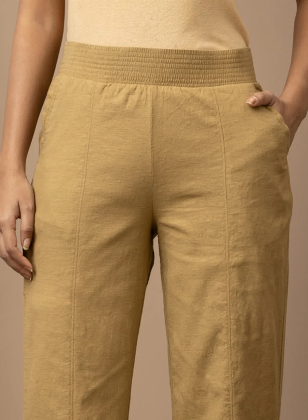 Akiya Golden Cotton Linen Relaxed Fit Pants for Women