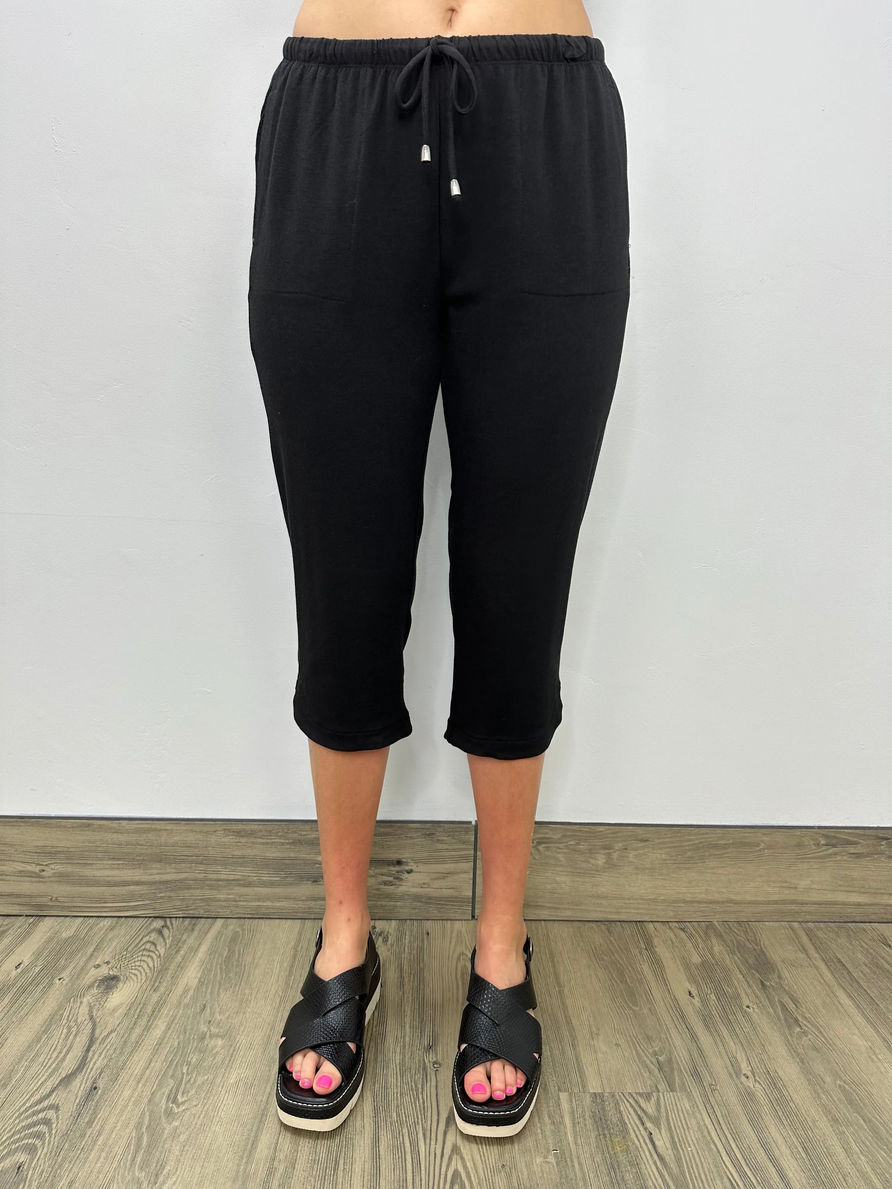 Black Bamboo Terry Capri with Tie