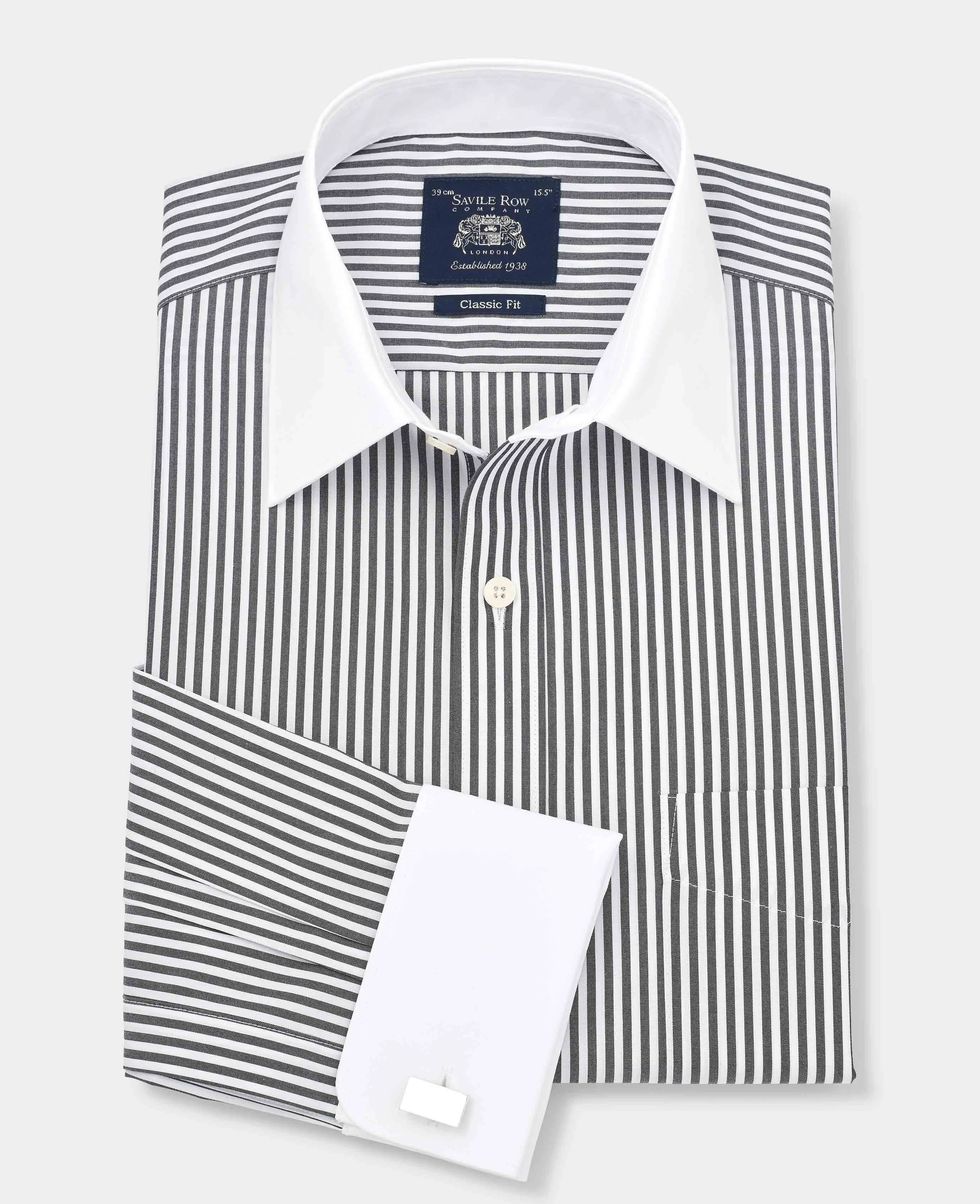 Black Stripe Classic Fit Contrast Collar Formal Shirt With White Collar & Cuffs