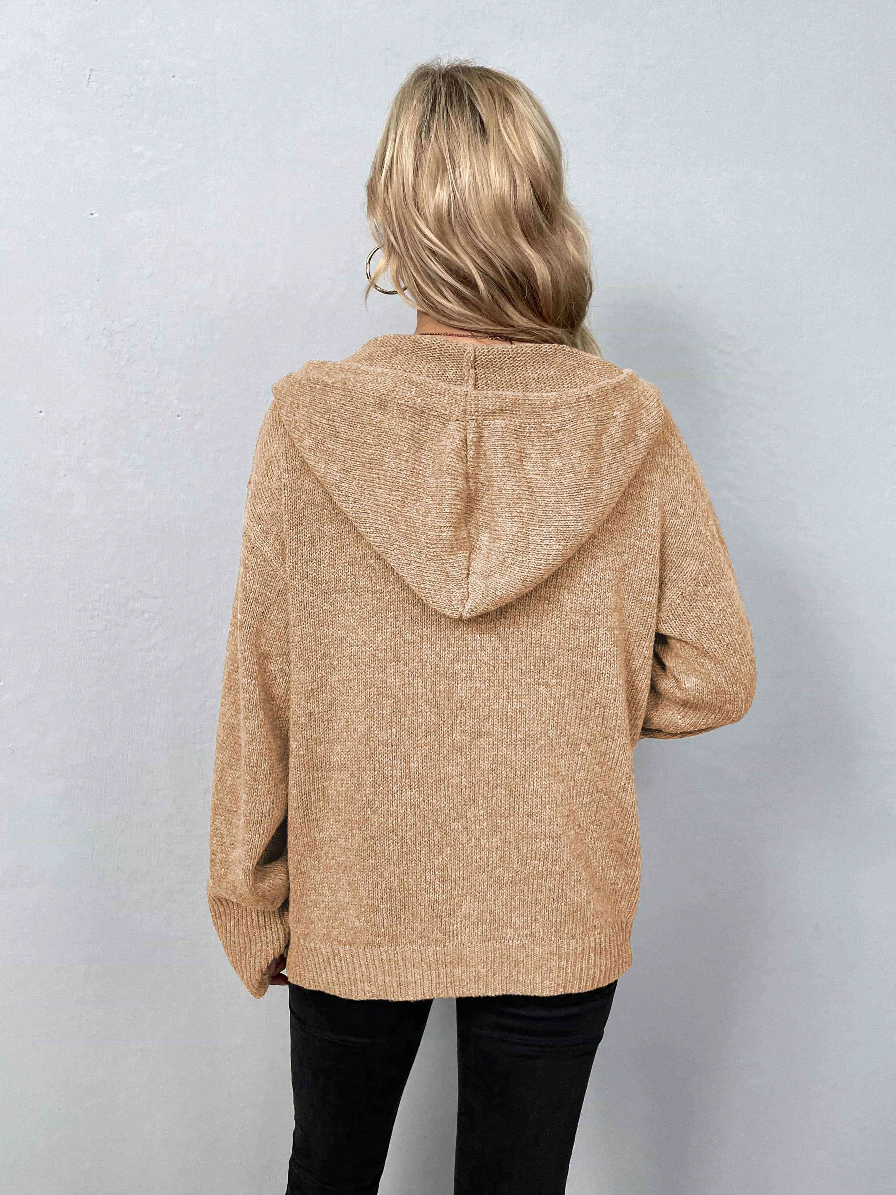 Button-Down Long Sleeve Hooded Sweater