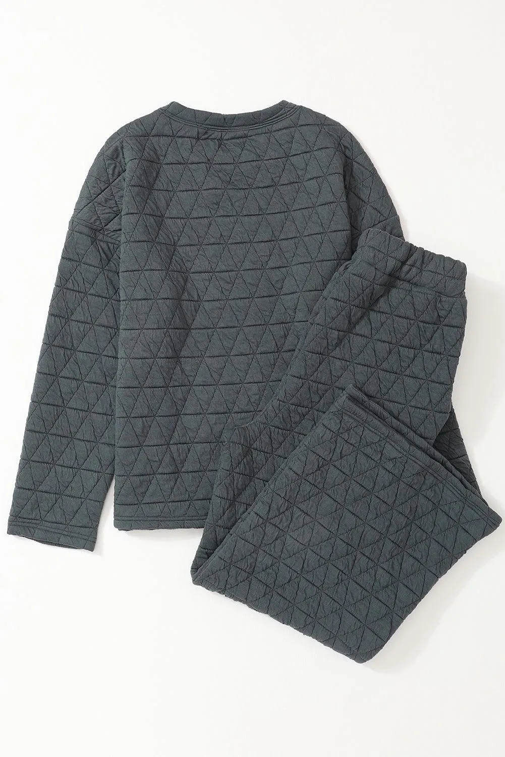 Charcoal Quilted Casual Set: Pullover & Trousers Combo