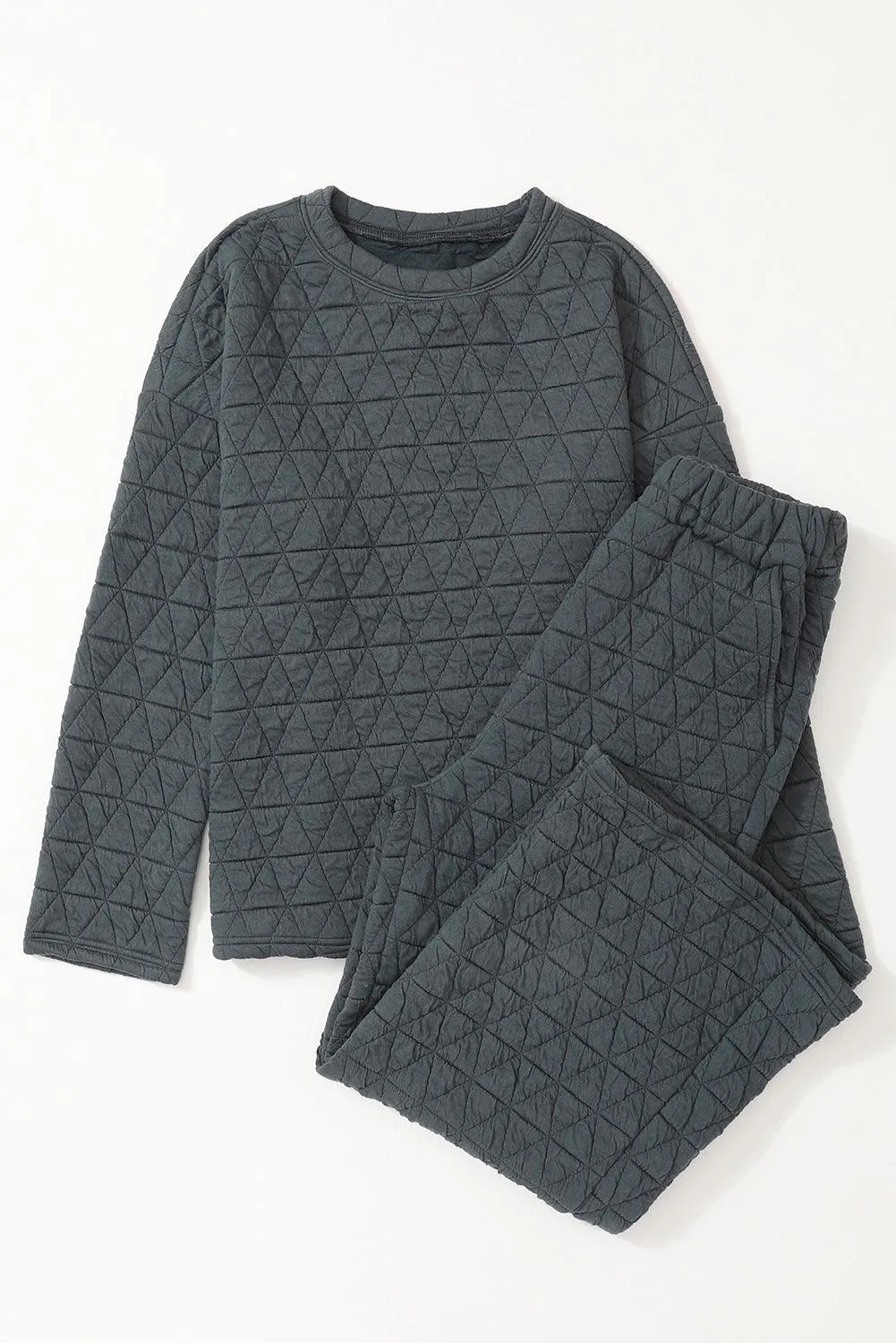 Charcoal Quilted Casual Set: Pullover & Trousers Combo