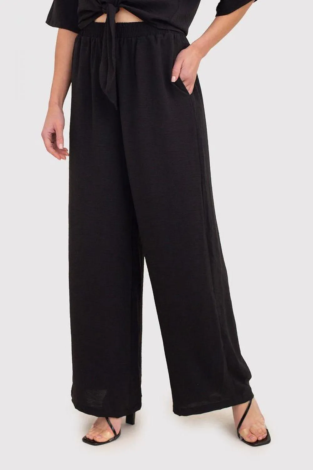 Chic Black Linen Trousers with Elastic Waistband