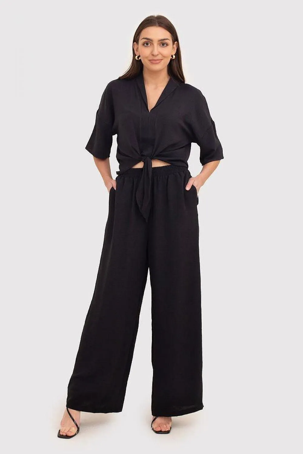 Chic Black Linen Trousers with Elastic Waistband