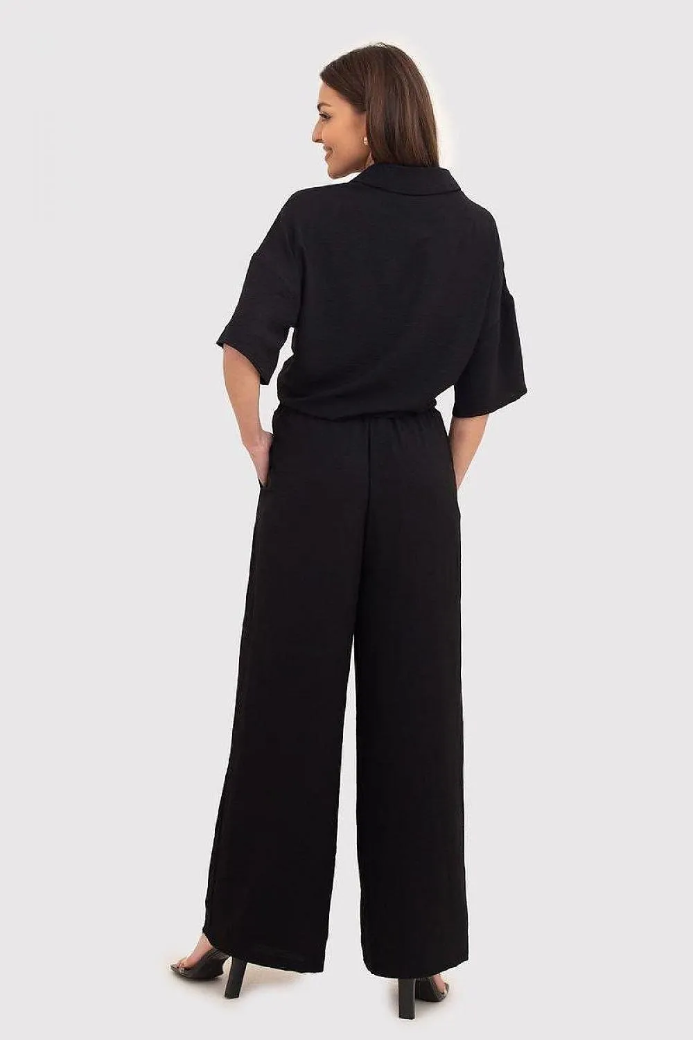 Chic Black Linen Trousers with Elastic Waistband