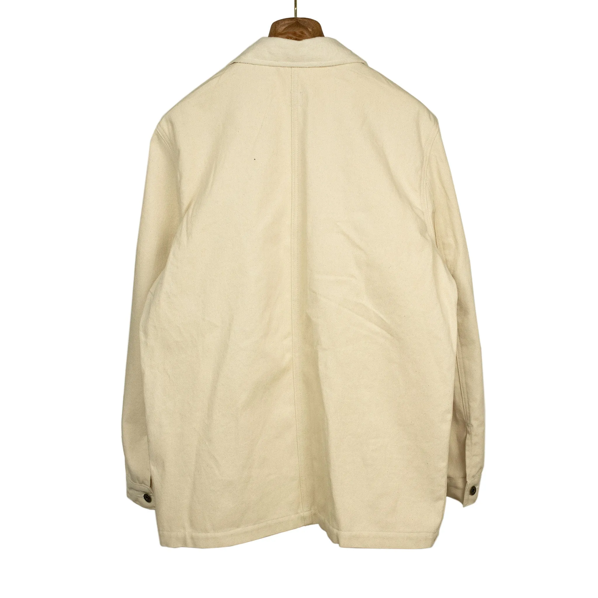 Chore jacket in reversed cream brushed back cotton twill