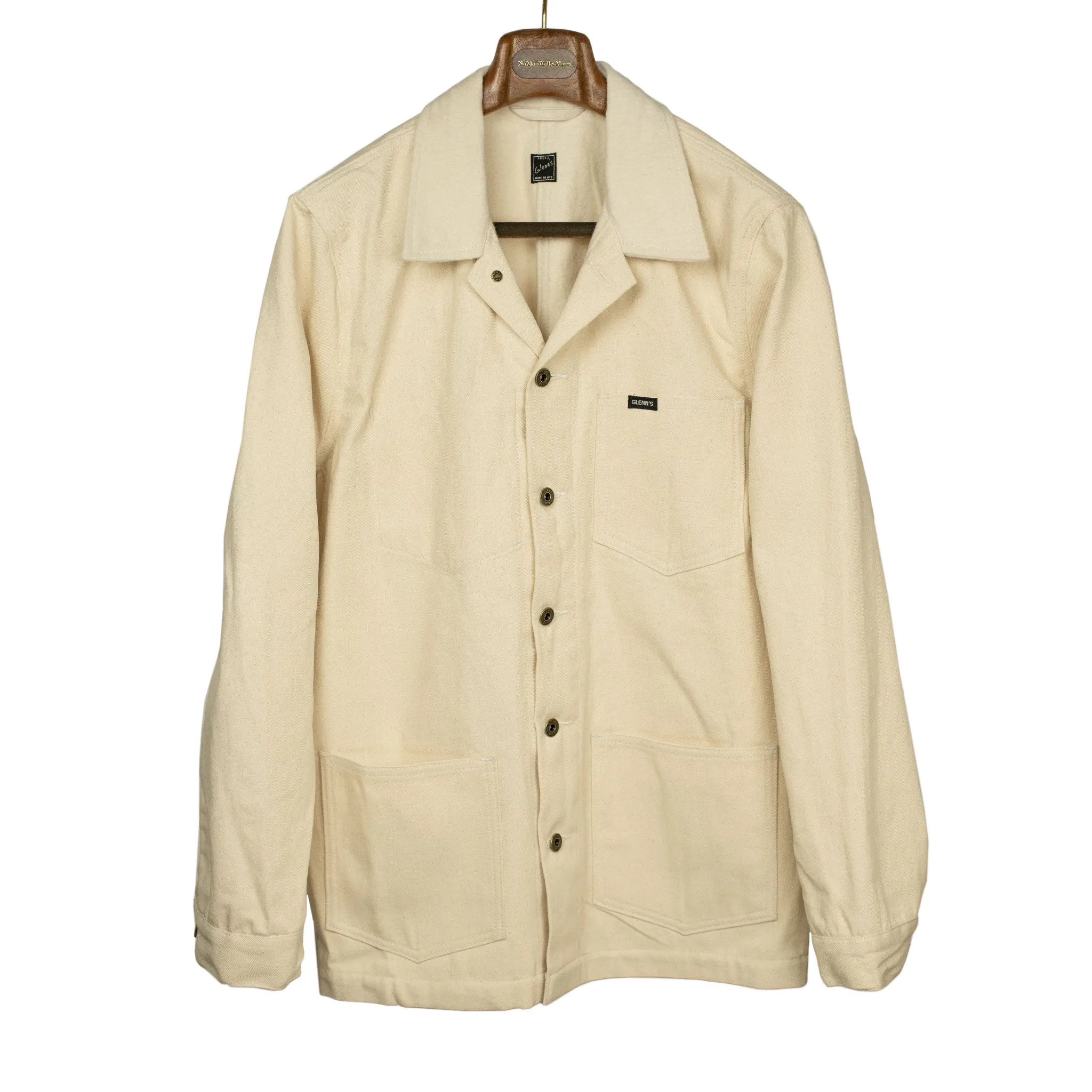 Chore jacket in reversed cream brushed back cotton twill