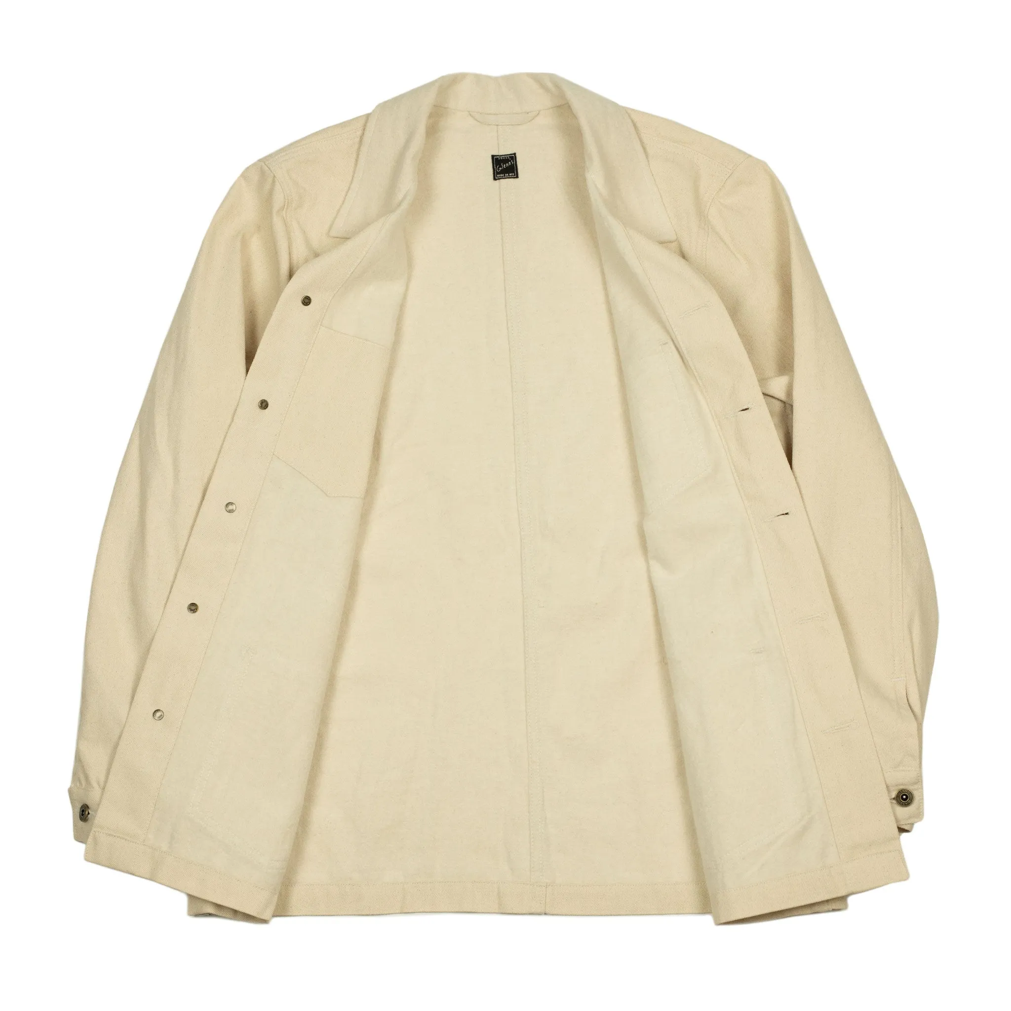 Chore jacket in reversed cream brushed back cotton twill