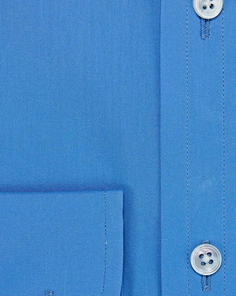 Classic Fit Plain Deep Blue Cotton Poplin Shirt with Classic Collar & Two Button Cuff