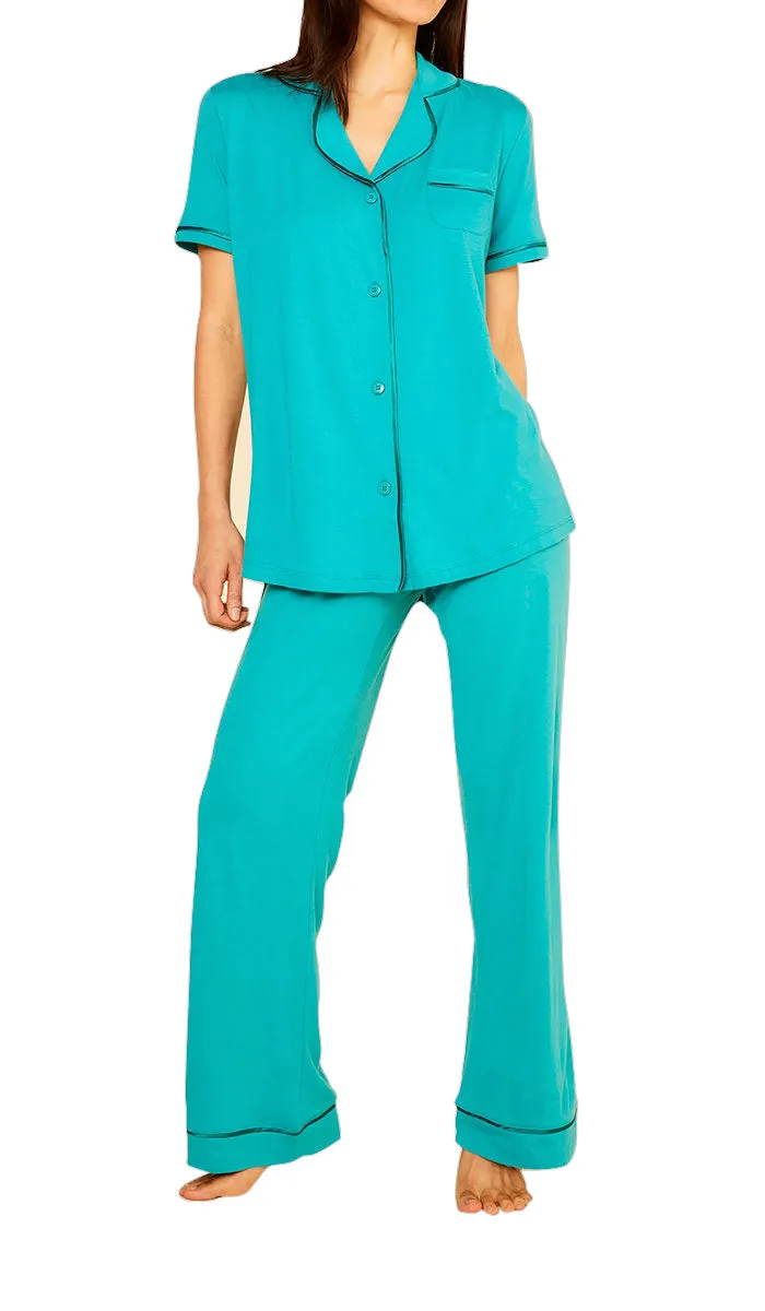 Cosabella 50% Modal and 50% Cotton Pyjama Short Sleeve Top & Long Pant in Jade 9645 ON SALE