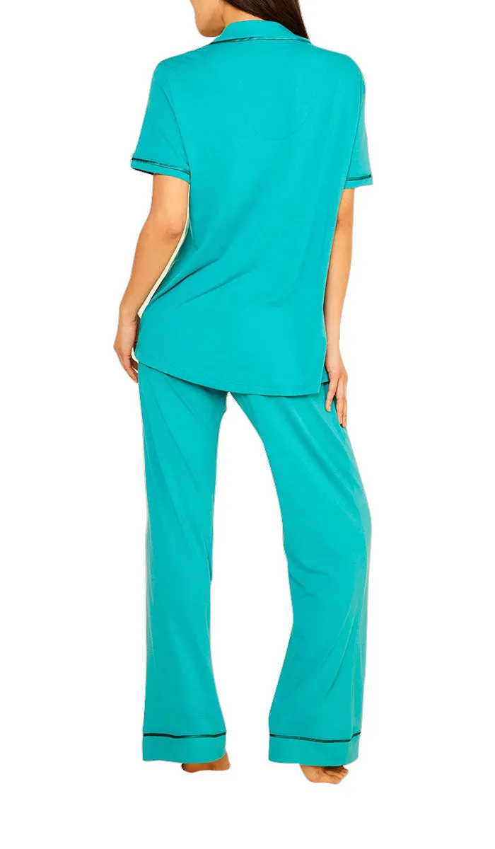 Cosabella 50% Modal and 50% Cotton Pyjama Short Sleeve Top & Long Pant in Jade 9645 ON SALE