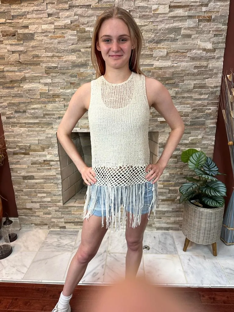 Crochet Top With fringes/lace Style#-S18105