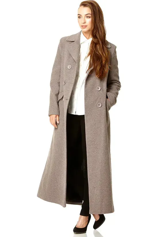 De La Creme Fashions Wool Blend Double Breasted Long Coat