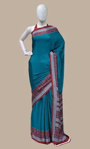 Deep Teal Printed Sari