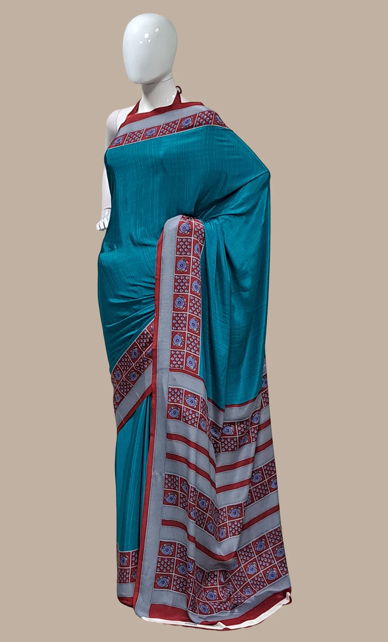 Deep Teal Printed Sari