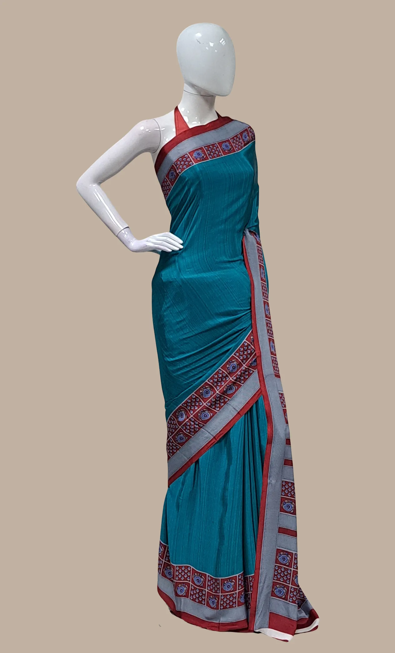 Deep Teal Printed Sari