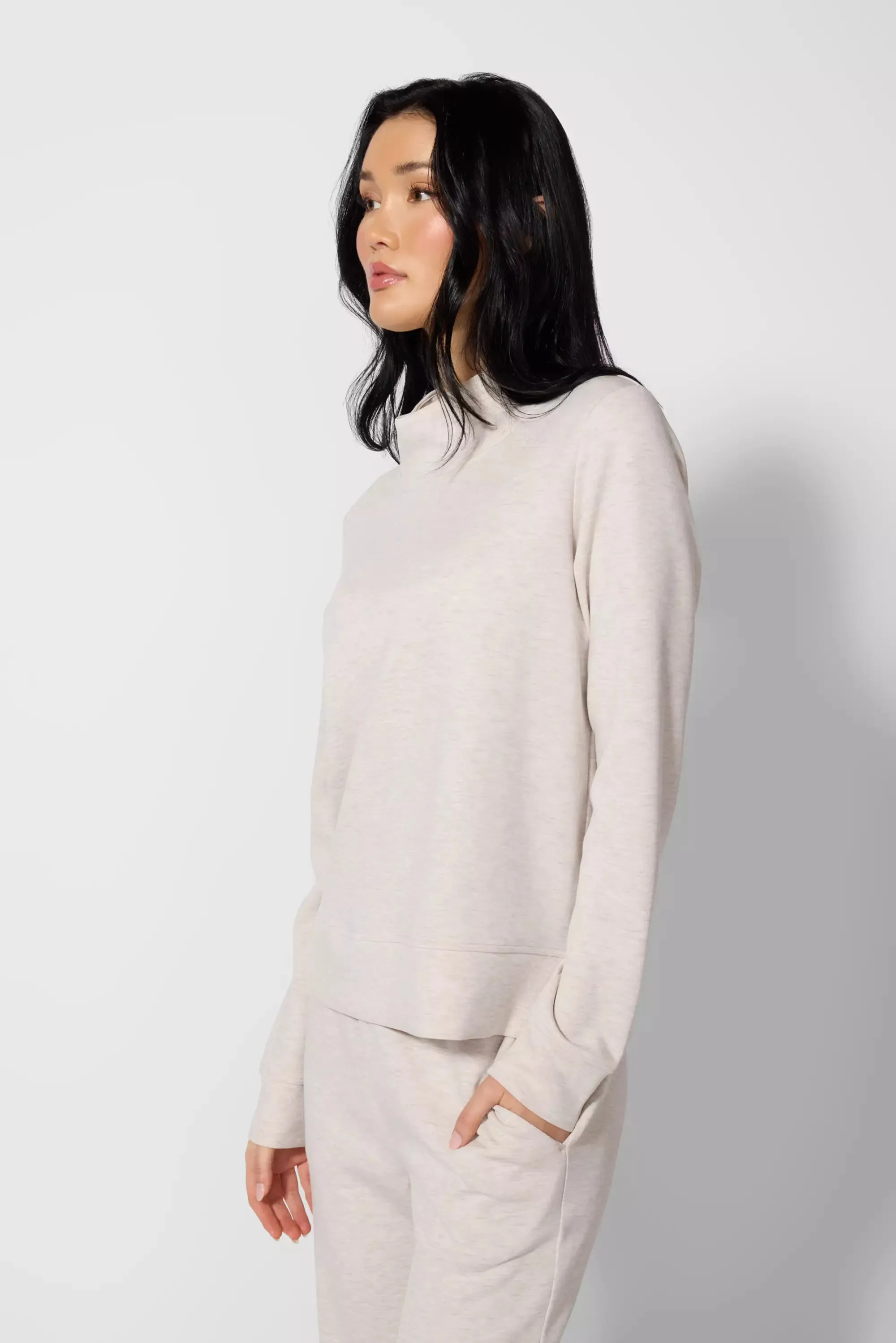 Dreamweave Mock Neck Sweatshirt - Htr Moonbeam