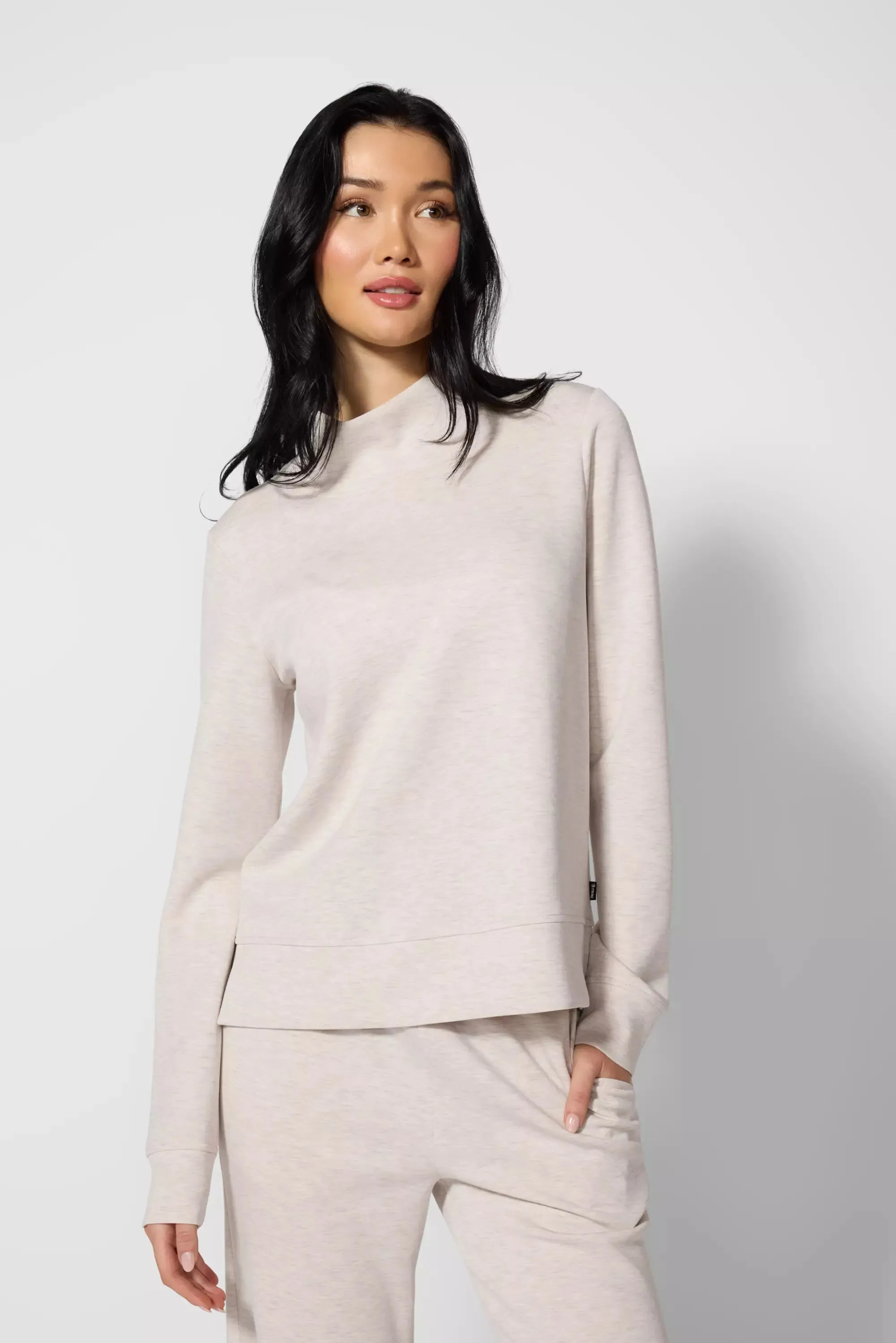 Dreamweave Mock Neck Sweatshirt - Htr Moonbeam