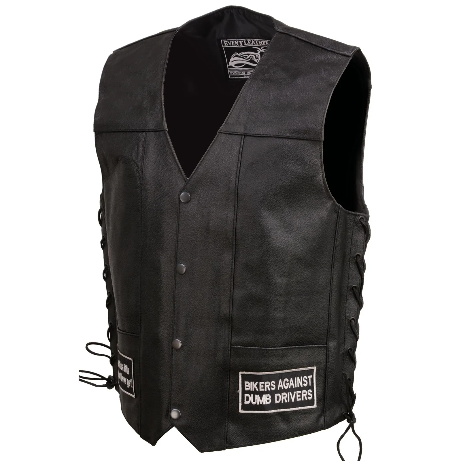 Event Leather ELM3925 Black Motorcycle Leather Vest for Men w/ Patches