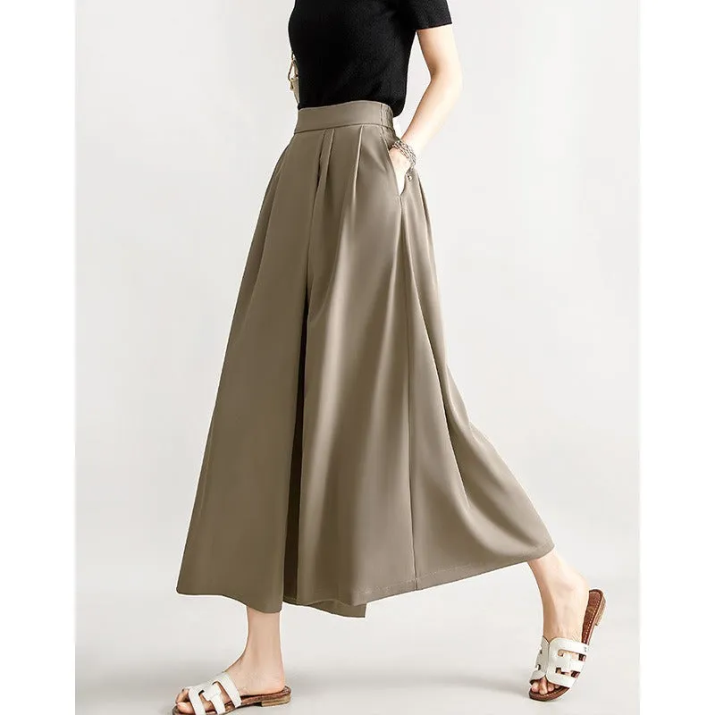 Extra Wide Leg Draped Comfortable Casual Ankle Length Culottes Pantskirt