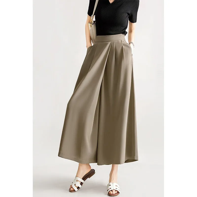 Extra Wide Leg Draped Comfortable Casual Ankle Length Culottes Pantskirt