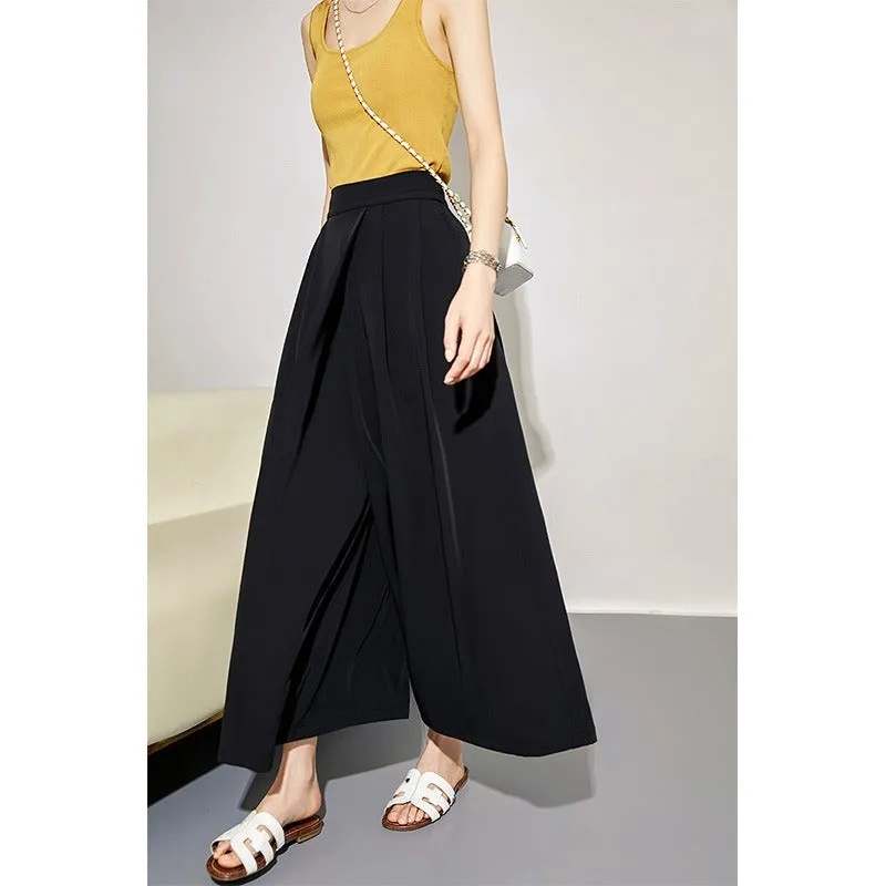 Extra Wide Leg Draped Comfortable Casual Ankle Length Culottes Pantskirt