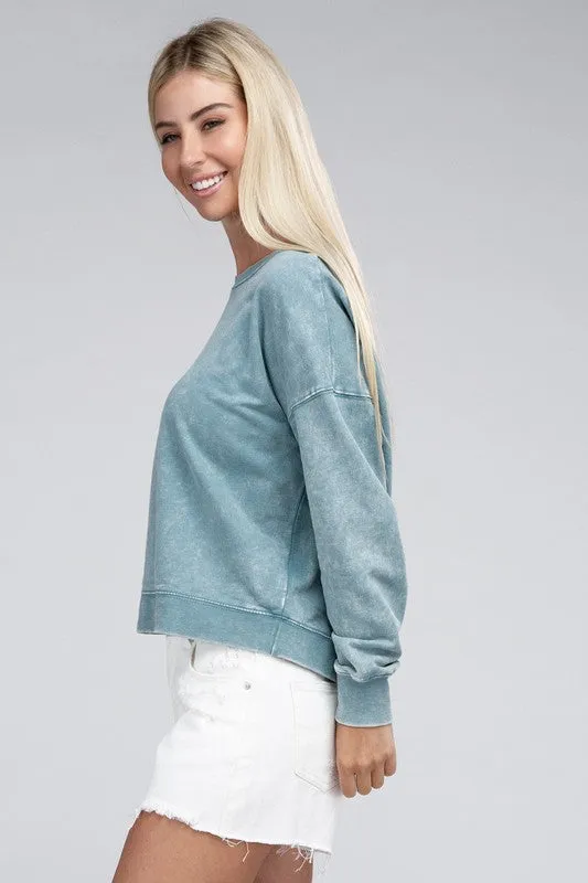 French Terry Acid Wash Boat Neck Pullover • More Colors