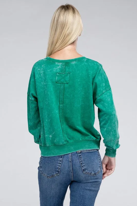 French Terry Acid Wash Boat Neck Pullover • More Colors