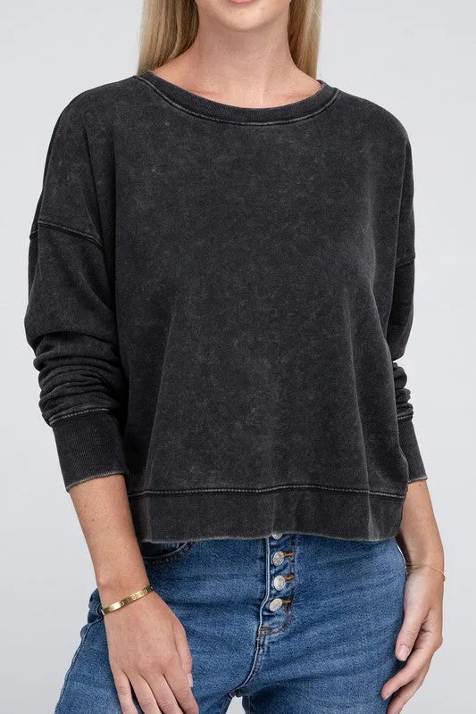 French Terry Acid Wash Boat Neck Pullover • More Colors