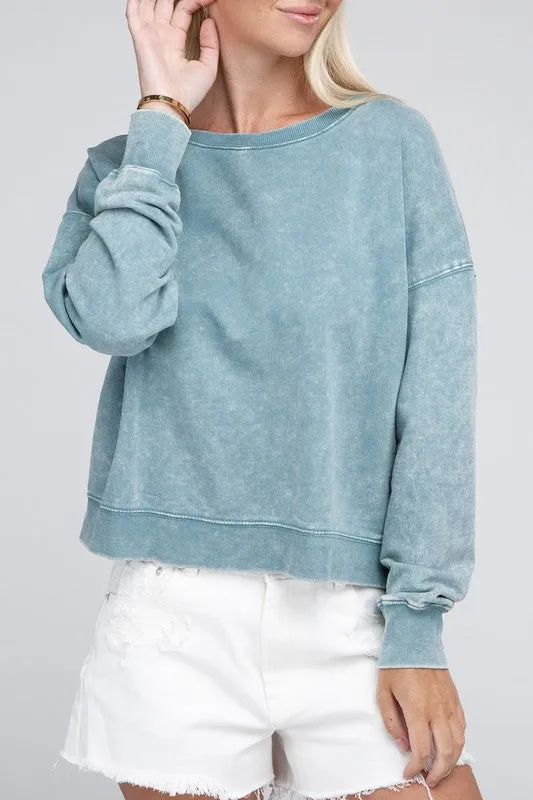 French Terry Acid Wash Boat Neck Pullover • More Colors