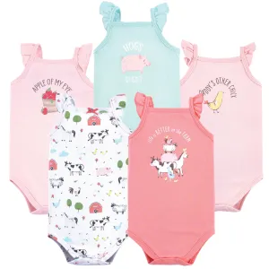 Hudson Baby Cotton Sleeveless Bodysuits, Girl Farm Animals