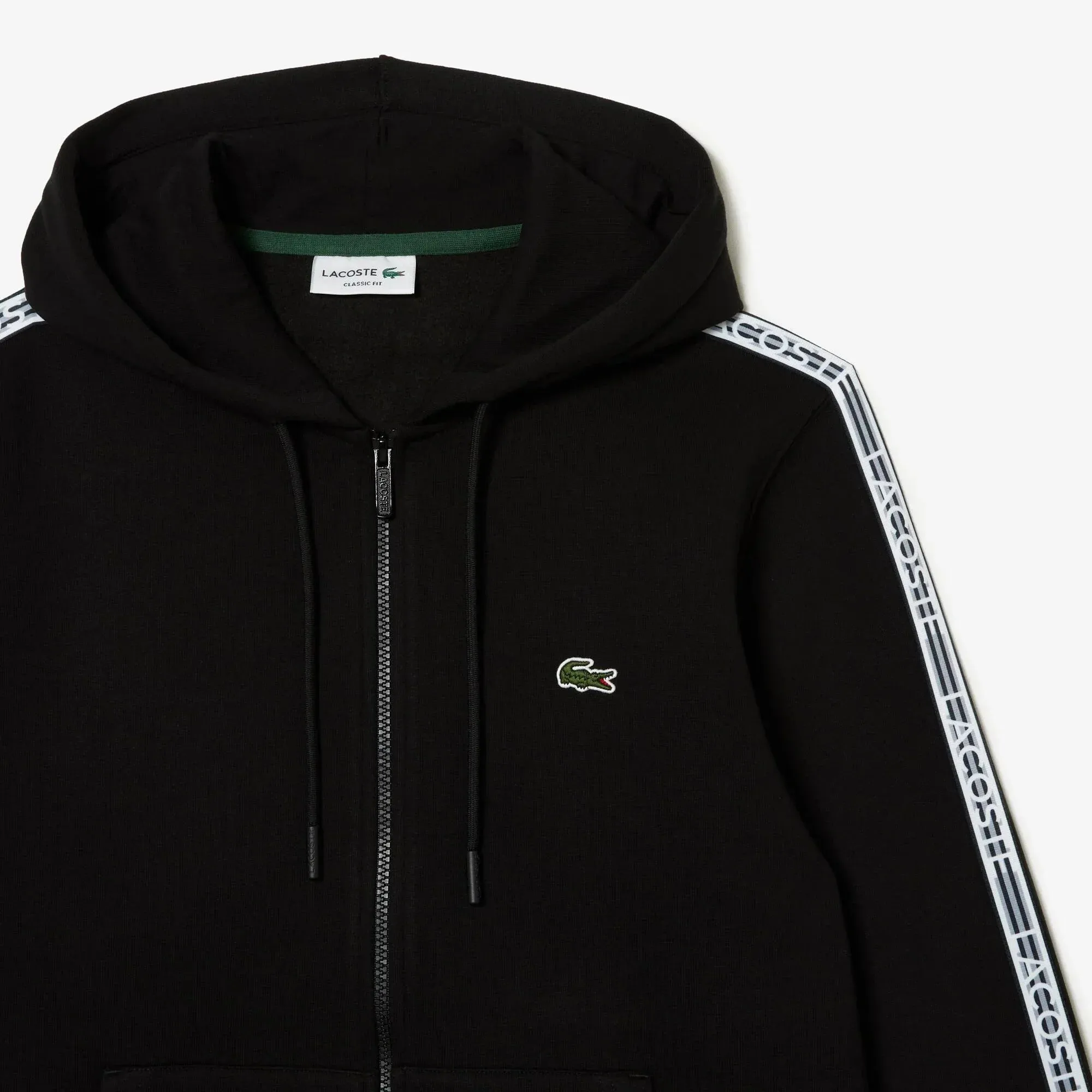 Lacoste Men’s Classic Fit Branded Stripes Zip-Up Hoodie