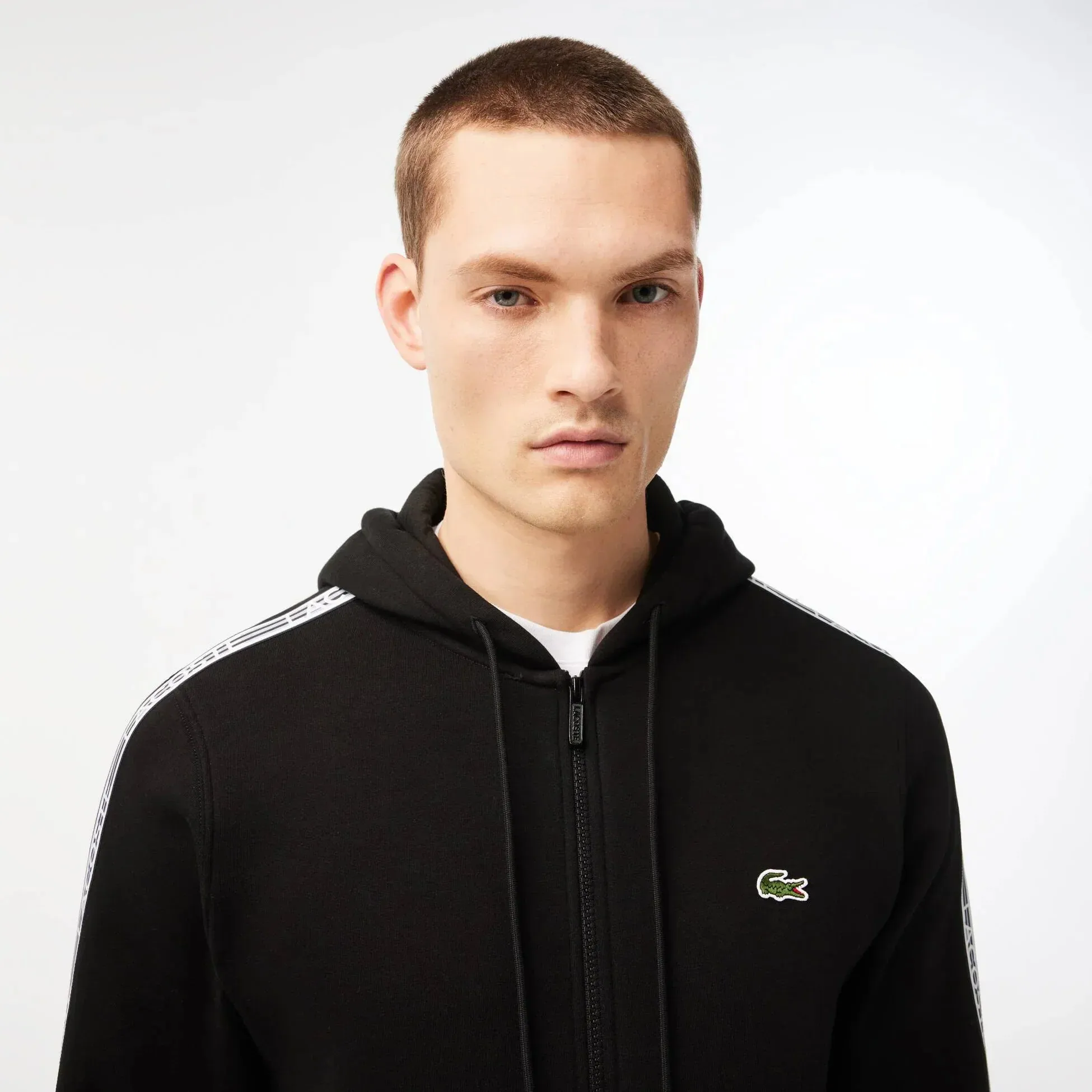 Lacoste Men’s Classic Fit Branded Stripes Zip-Up Hoodie