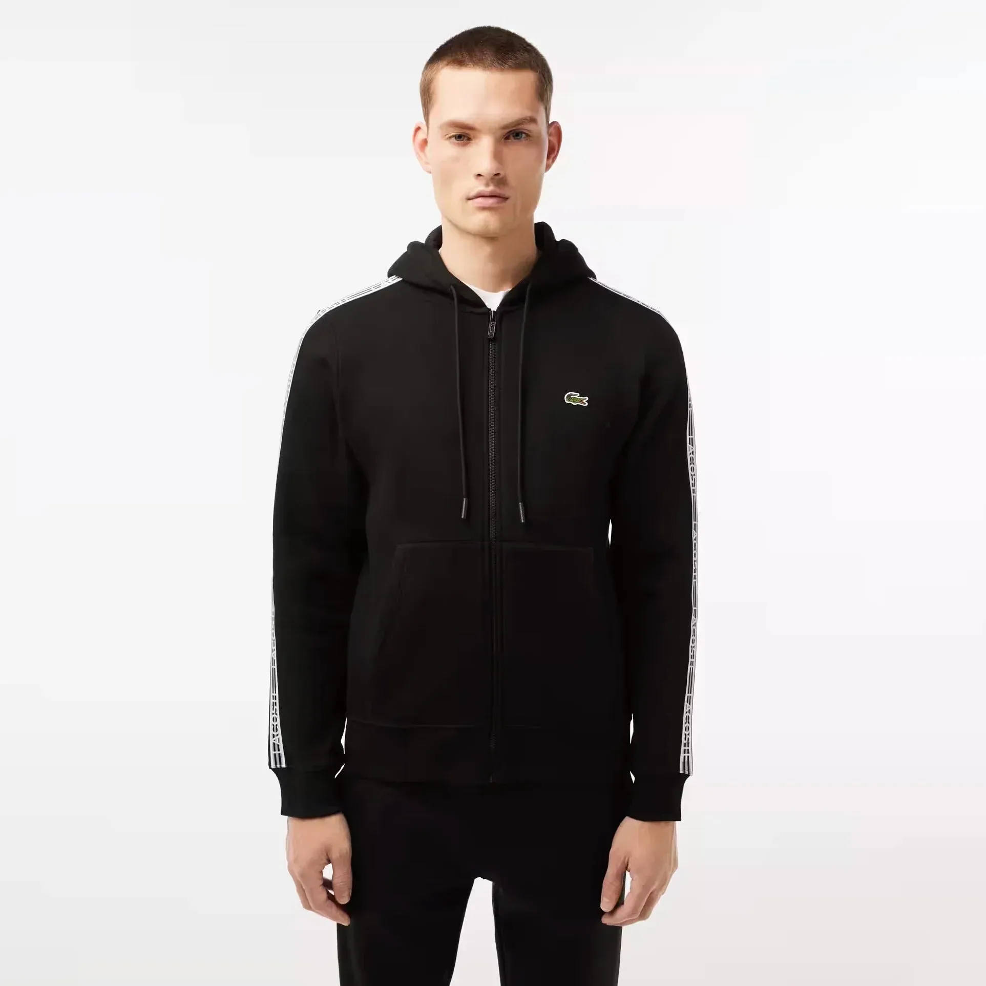 Lacoste Men’s Classic Fit Branded Stripes Zip-Up Hoodie