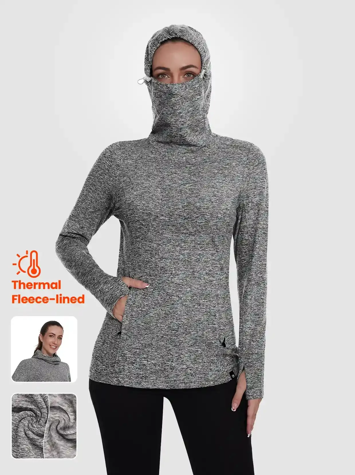 Ladies Hoodies Long-sleeve Thermal Top With Thumb Holes