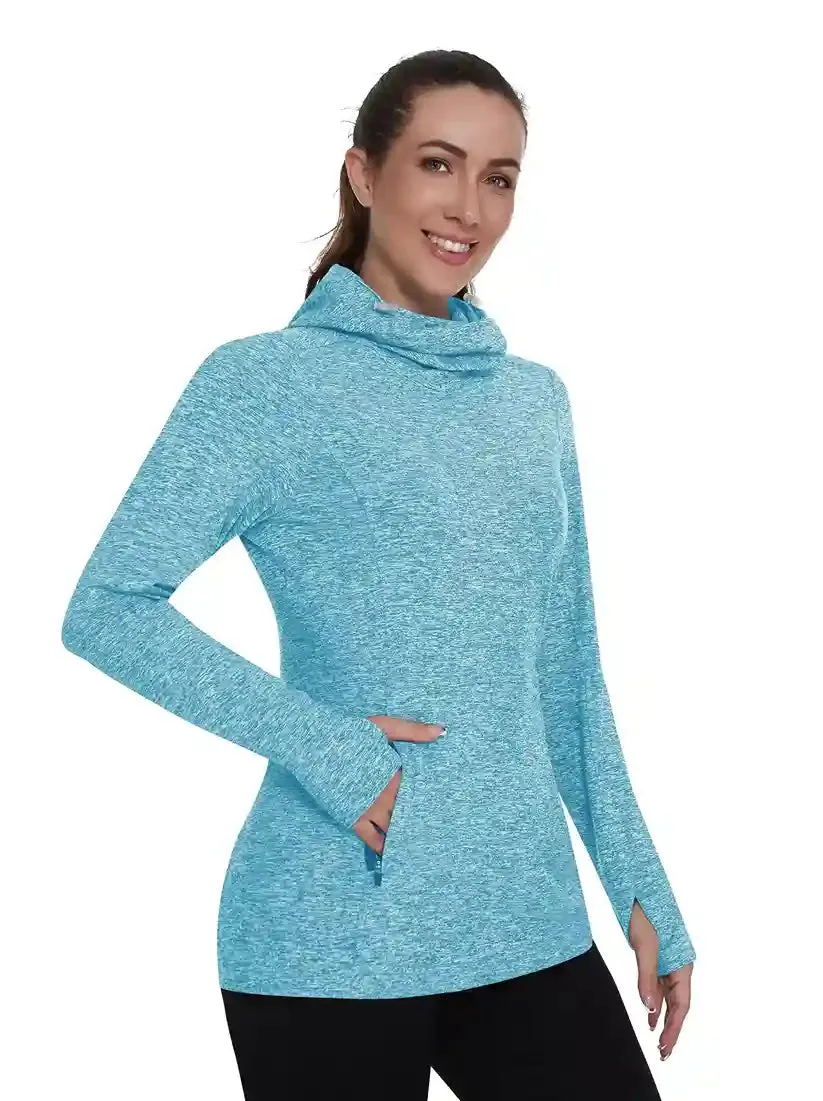 Ladies Hoodies Long-sleeve Thermal Top With Thumb Holes