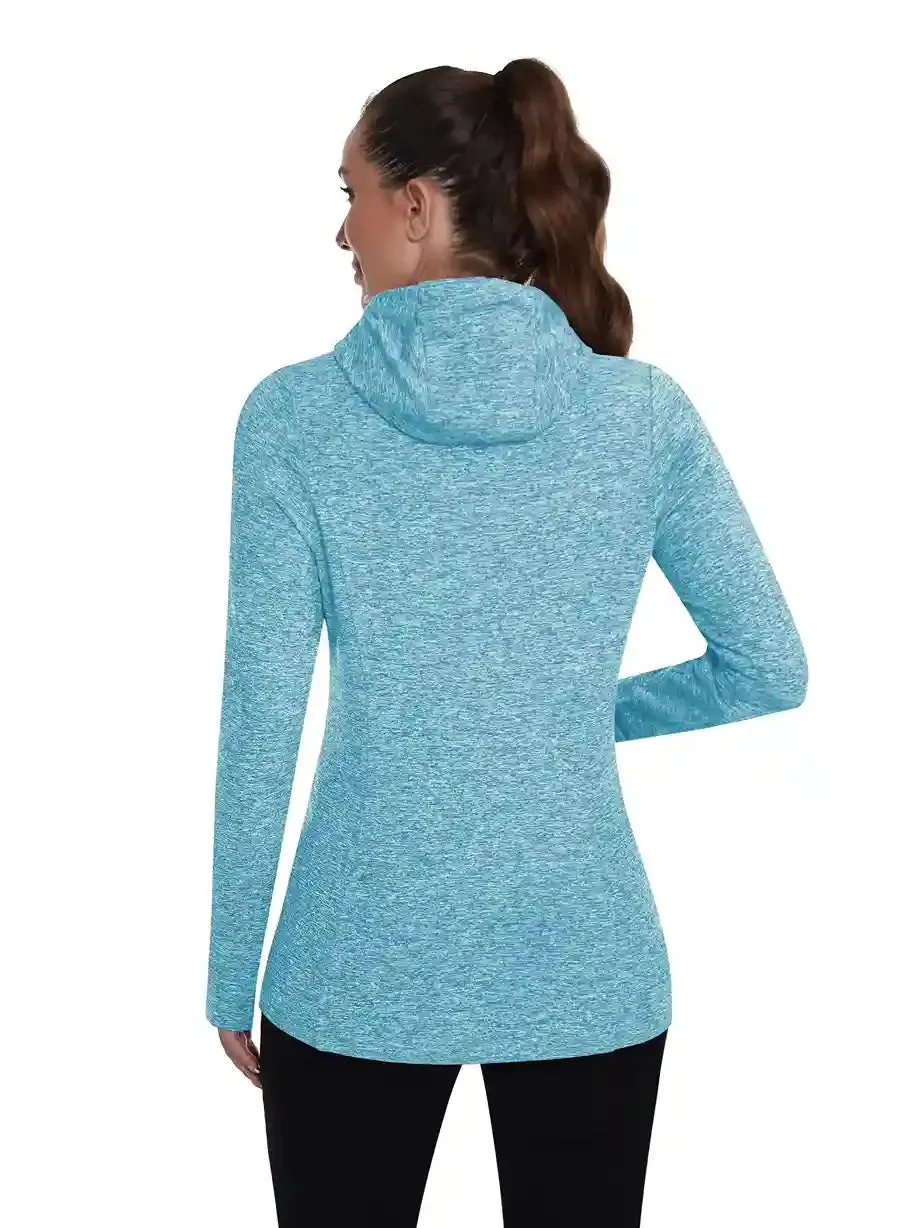 Ladies Hoodies Long-sleeve Thermal Top With Thumb Holes