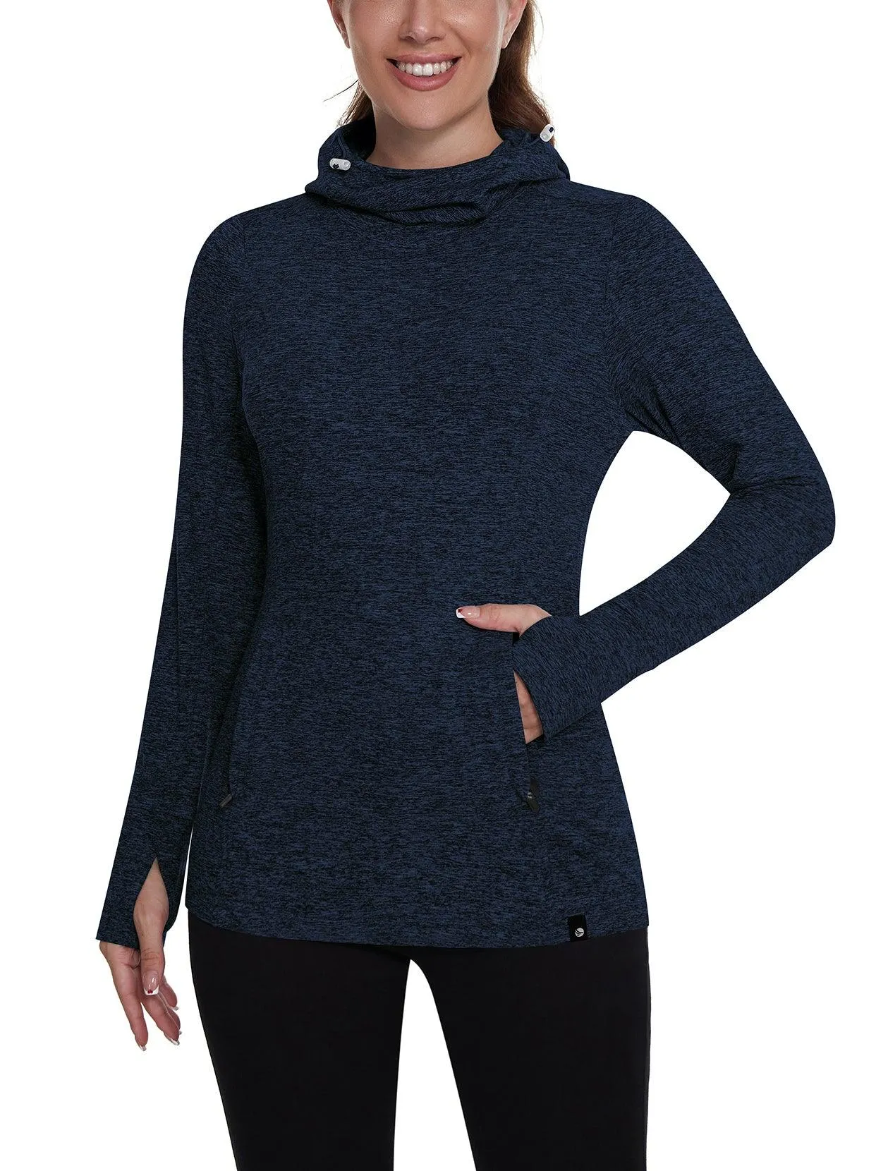 Ladies Hoodies Long-sleeve Thermal Top With Thumb Holes