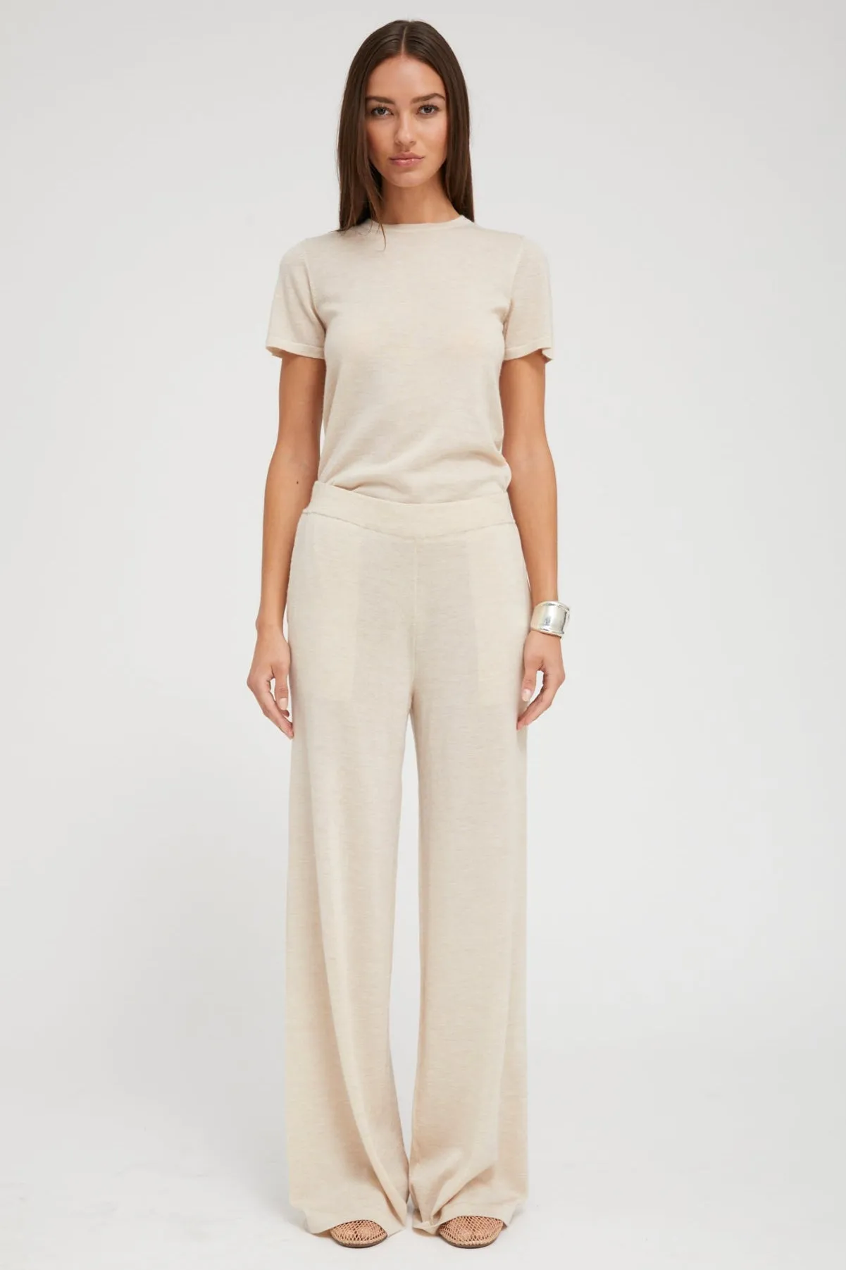 Latte Ultra Fine Cashmere Wide Leg Pants