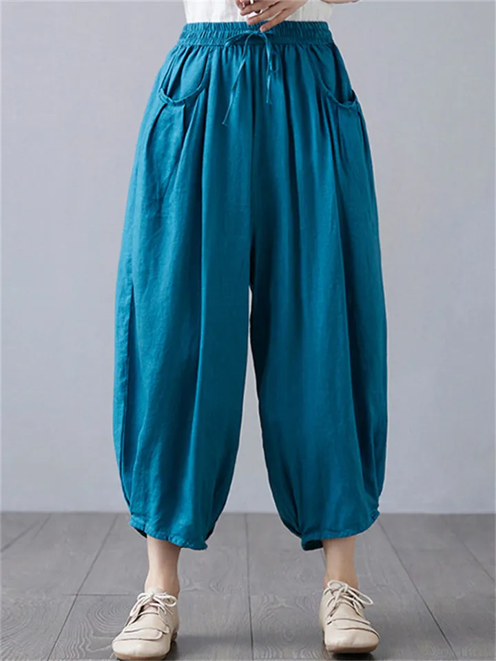 Loose Fit Plain Summer Comfortable Pants for Women