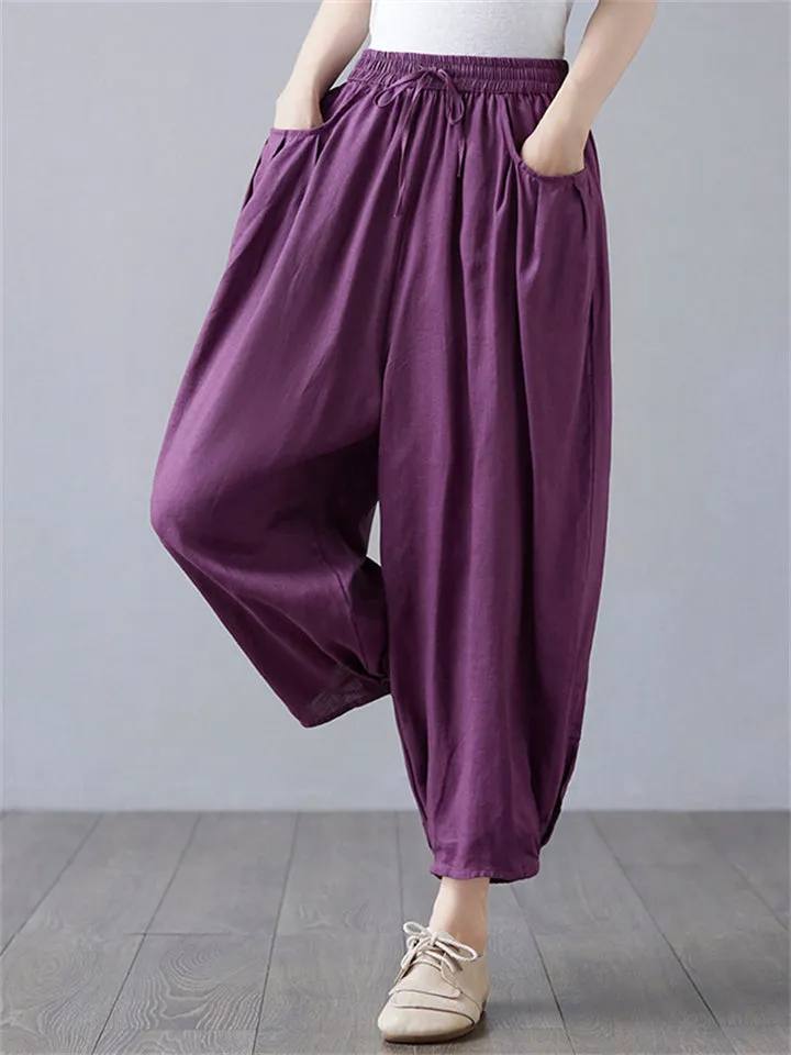 Loose Fit Plain Summer Comfortable Pants for Women