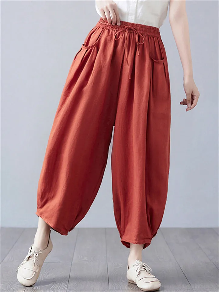 Loose Fit Plain Summer Comfortable Pants for Women