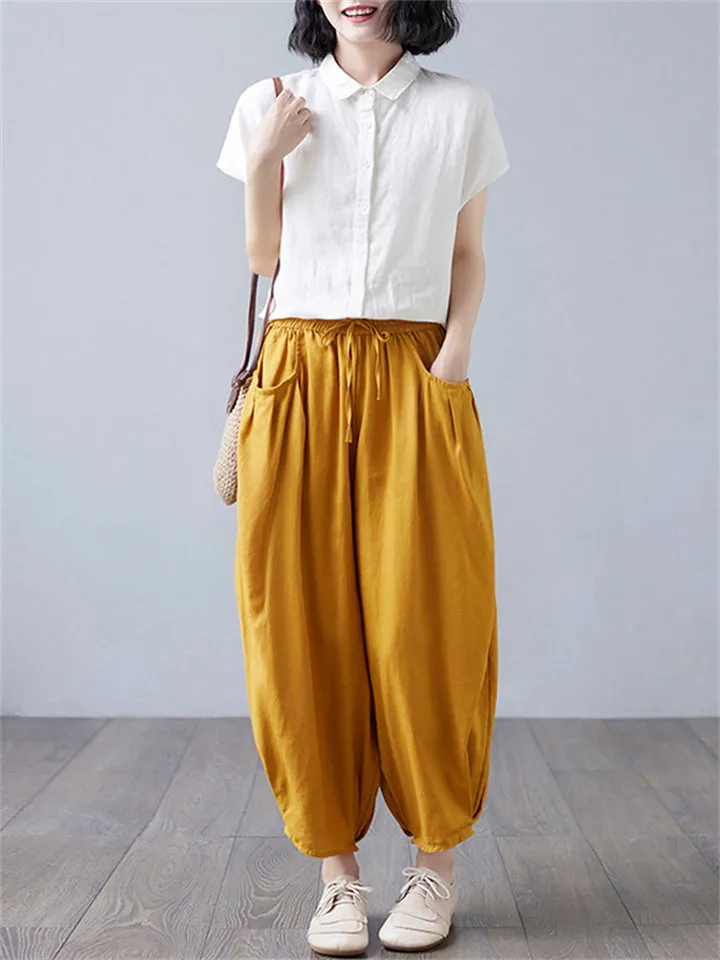 Loose Fit Plain Summer Comfortable Pants for Women